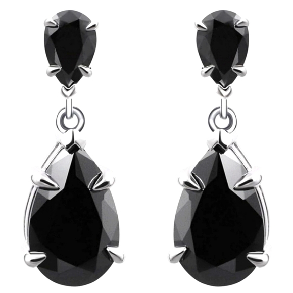 Black Moissanite Teardrop Earrings, 4.4Ct - Picture 2 of 9